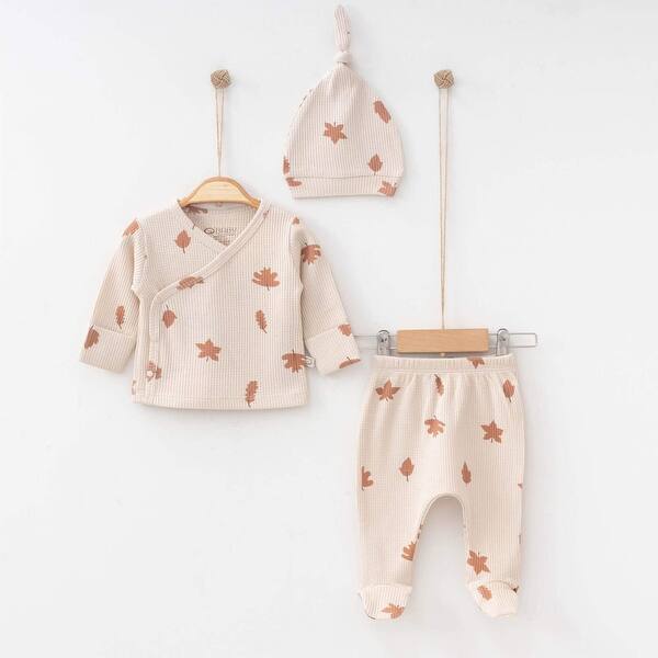 slide 2 of 6, Autumn Leaf Baby Clothes Set - 3 Pcs Beige