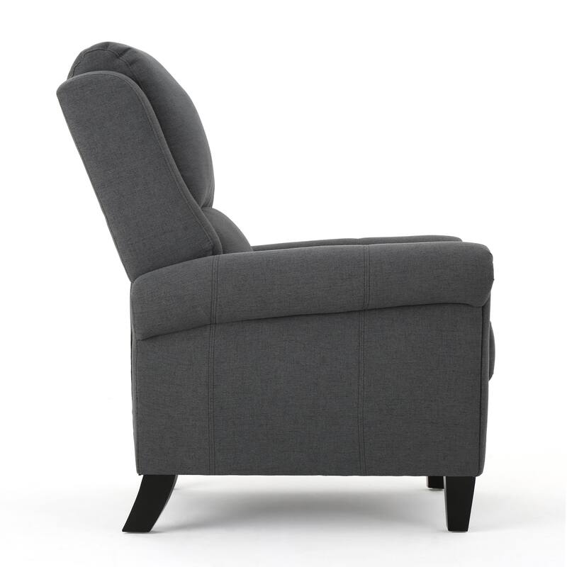 Push-Back Recliner Chair, High-Back Fabric Armchair with Rolled Arms, Single Sofa Recliner with Wood Legs, Classic Lounge Chair