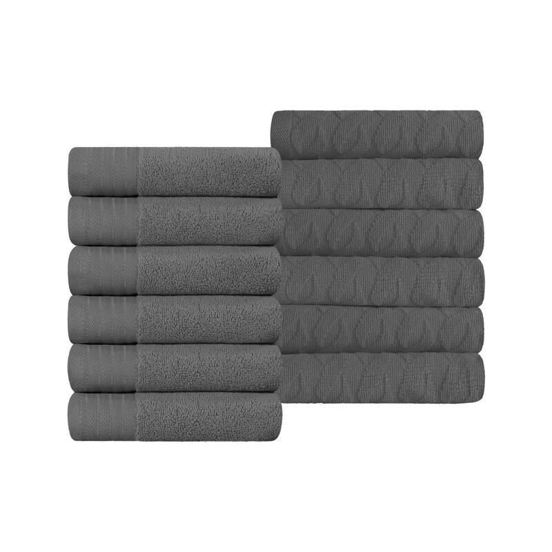 Turkish Cotton Herringbone and Solid Washcloth Towel Set by Superior