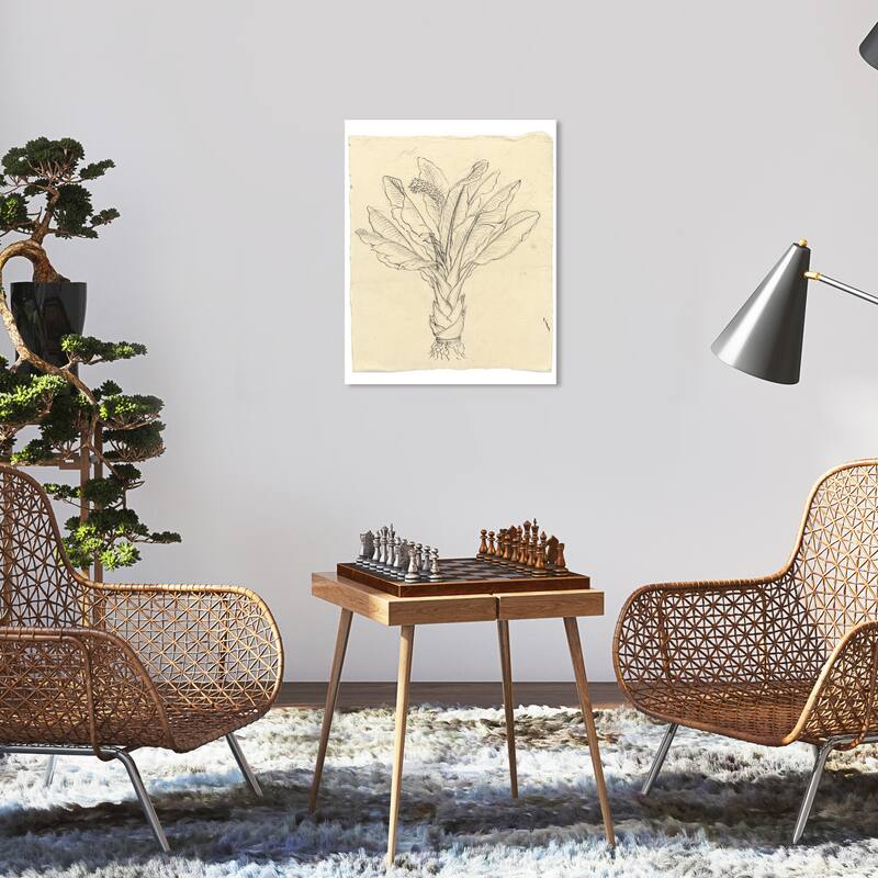 Wynwood Studio Canvas Floral and Botanical Sketch of a Leafy Green Black and Cream White Traditional Wall Art Canvas Print - 20 x 16