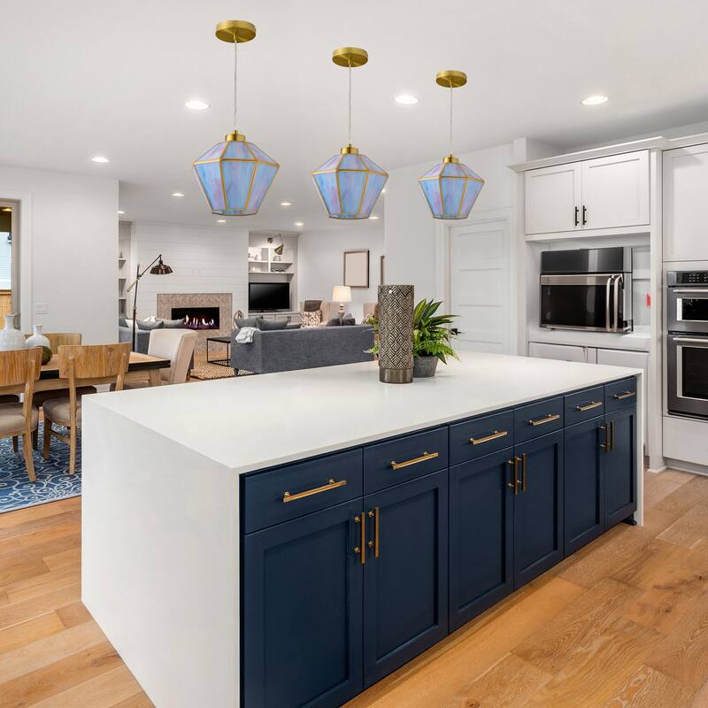 Margaux River of Goods Blue and Pink Stained Glass and Metal 10-Inch Pendant Light with Adjustable Hanging Cord