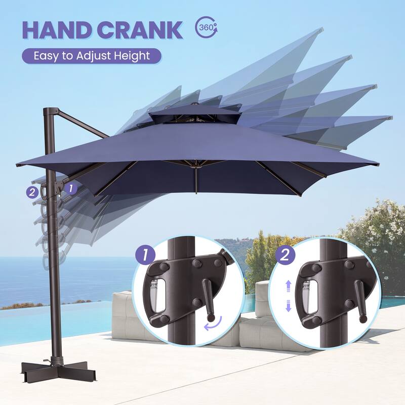 10 x 13 Feet Double Top Rectangular Rotating Patio Offset Cantilever Umbrella with Crank