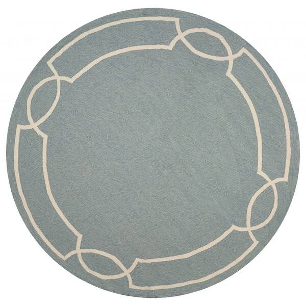 7' Spa Blue Hand Hooked Uv Treated Bordered Round Indoor Outdoor Area Rug 7' Spa Blue Hand Hooked Uv Treated Bordered Round Indoor Outdoor Area Rug