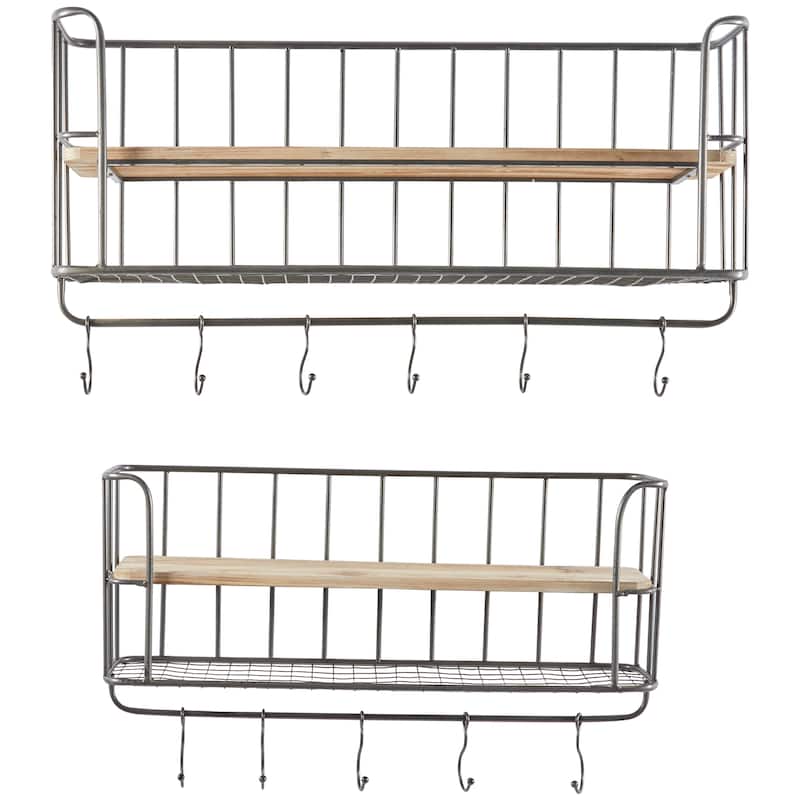 Metal 2 Shelves Wall Hook - Set of 2 Gray - Roche River Decor - 8"W x 32"L x 17"H