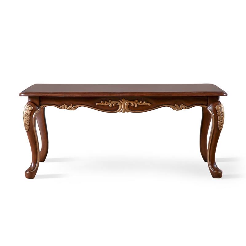 Furniture of America Mirabella Traditional Cherry Solid Wood 2-Piece Coffee Table and End Table Set with Carved Legs