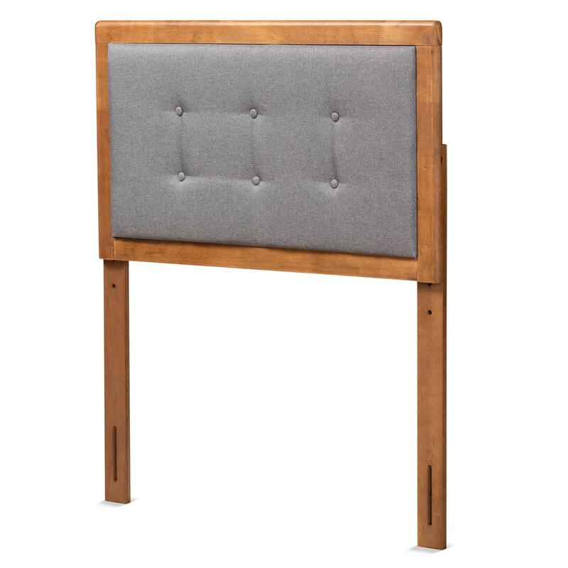 Mid-Century Modern Dark Grey Fabric Upholstered Walnut Brown Wood Twin Size Headboard with Vintage Appeal