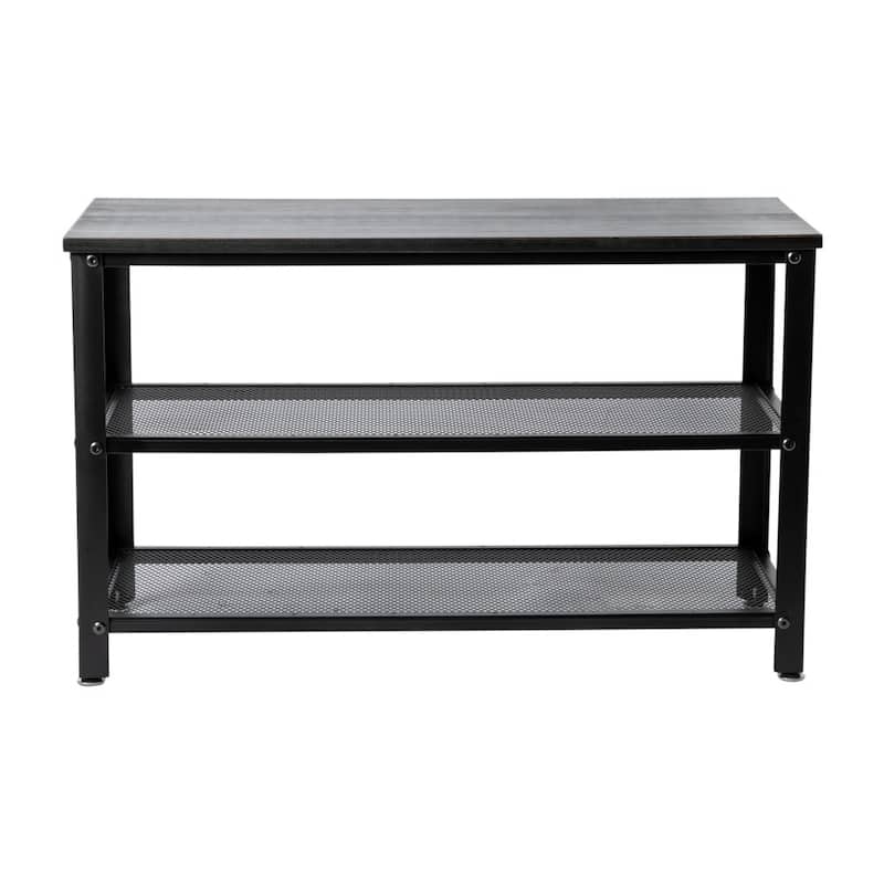 3-Tier Entryway Bench with Mesh Metal Shoe Storage Shelves