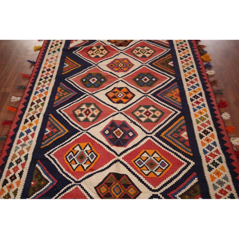 Kilim Qashqai Persian Area Rug Flatweave Wool Carpet - 5'4"x 8'1"