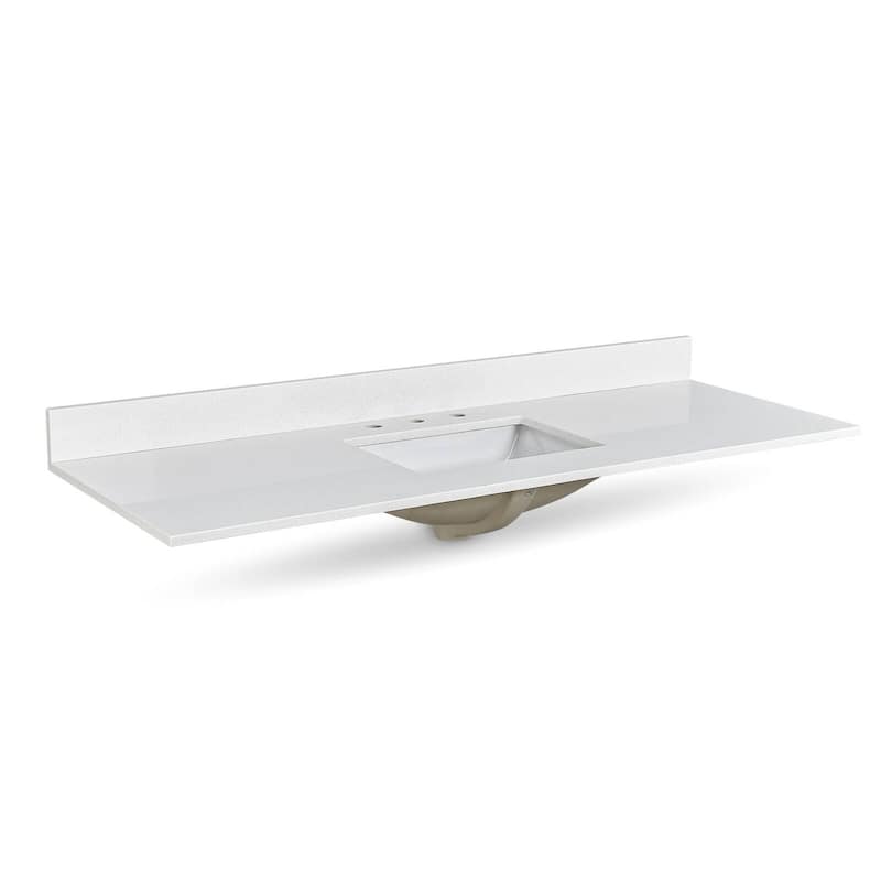 Prismglow White 60 inch Quartz Bathroom Vanity Top - 60 in. top with single sink