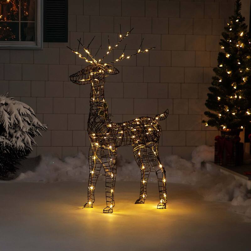 LED Lighted Rattan-Style Reindeer Outdoor Christmas Decoration - 46.5" - Brown