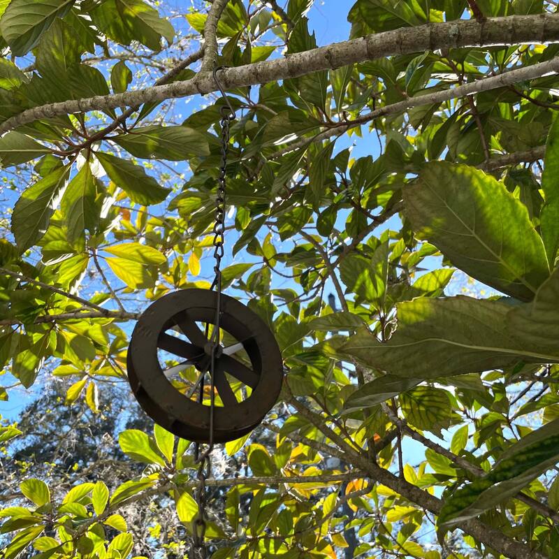 78-Inch Metal Rain Chain - 6 Water Wheels & Weighted Bell, Rustic - 4 X 78 X 1 inches