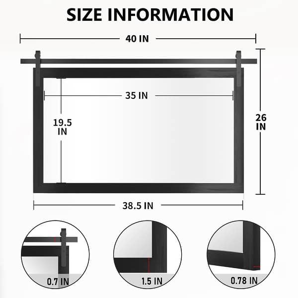 dimension image slide 16 of 20, Farmhouse Barn Door Bathroom Vanity Wall Mirror with Solid Wood Frame