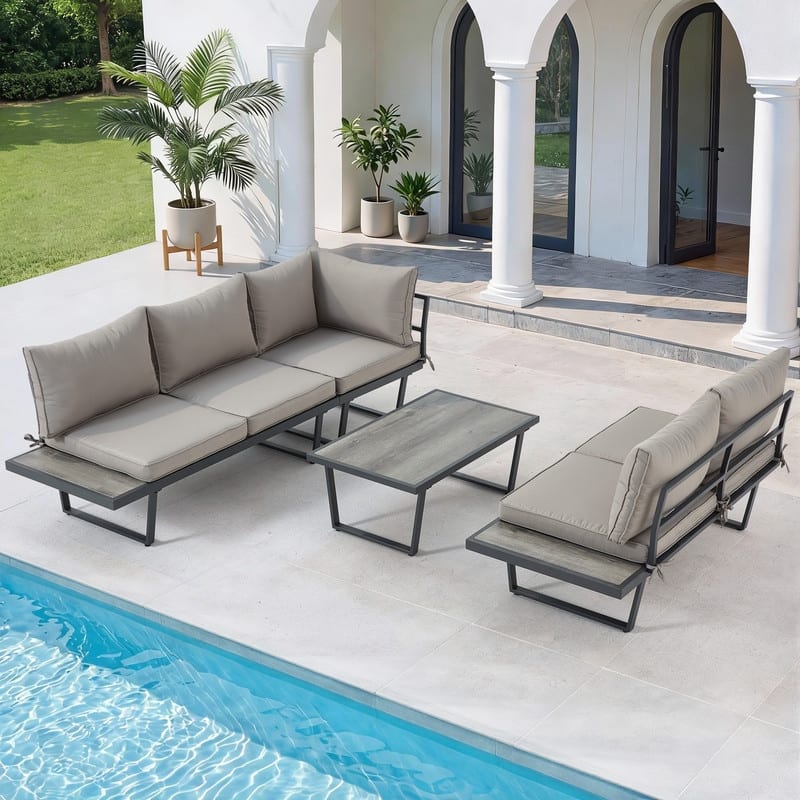 4-Piece Outdoor Patio Conversation Set with Coffee Table – All-Weather Furniture for Garden, Pool & Balcony - Grey