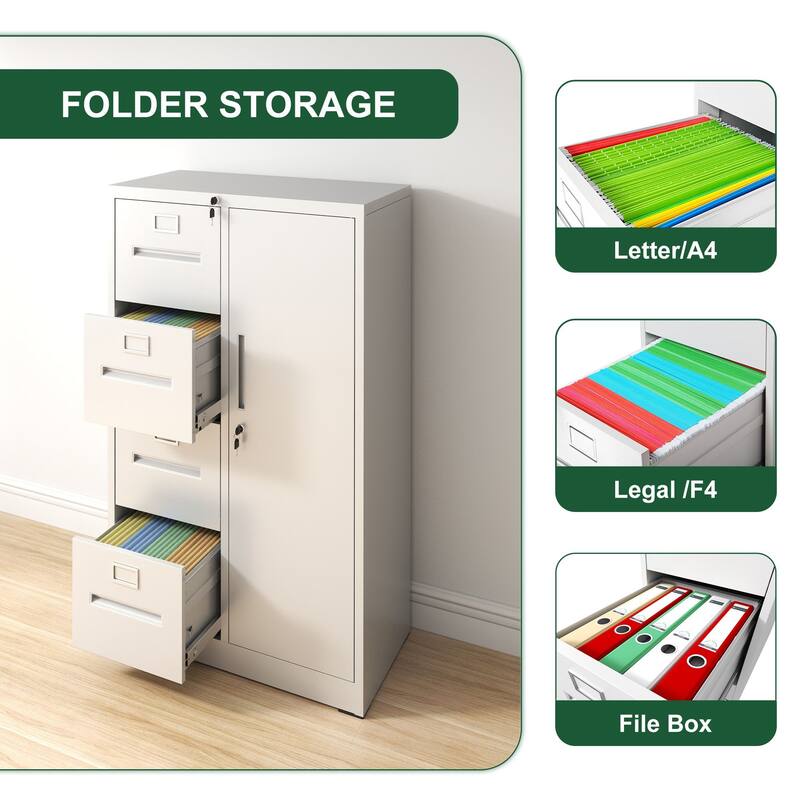 Lockable 4-Drawer File Cabinet with Door
