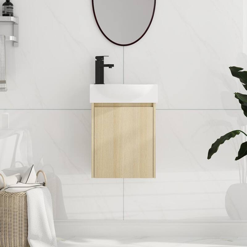 Beingnext 16''/20''/24"/30"/36" Bathroom Vanity with Sink, Floating Bathroom Vanity with Soft Close Door - 16"W - Beige-Ceramic Sink