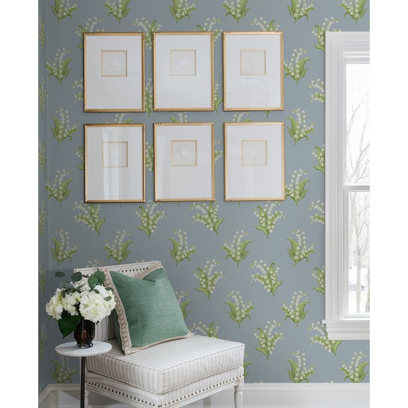 Erin Gates Farmington Blue Heather Lily of the Valley Wallpaper