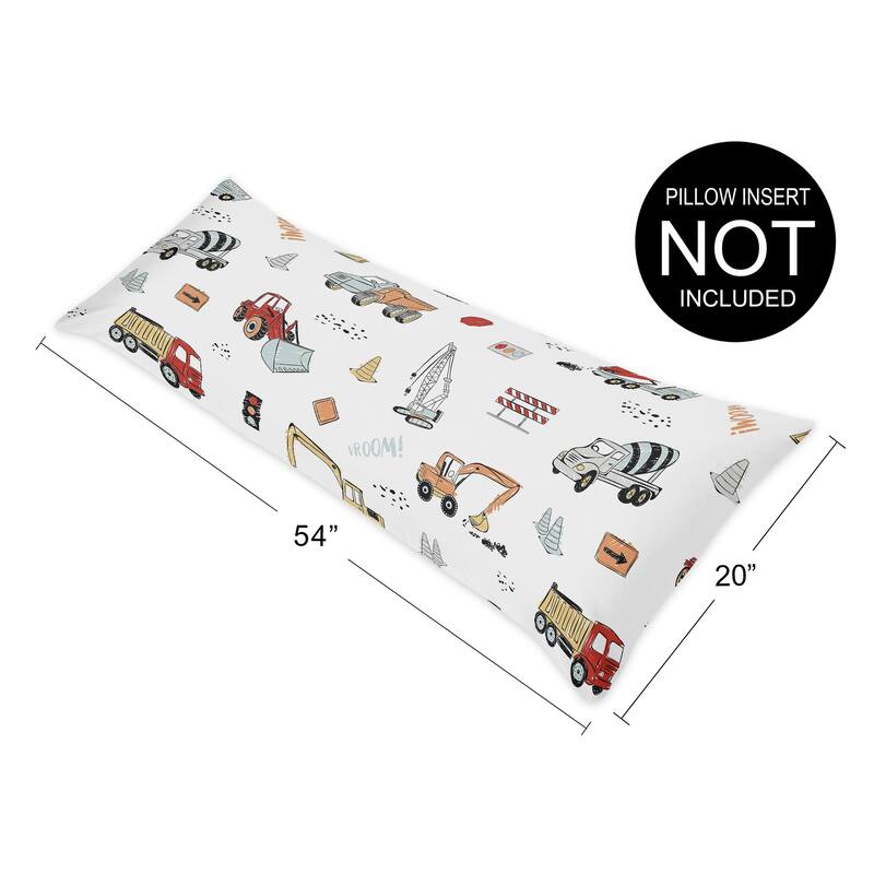 Sweet Jojo Designs Construction Truck Body Pillow Case (Pillow Not Included) - Grey Yellow Red and Blue Transportation