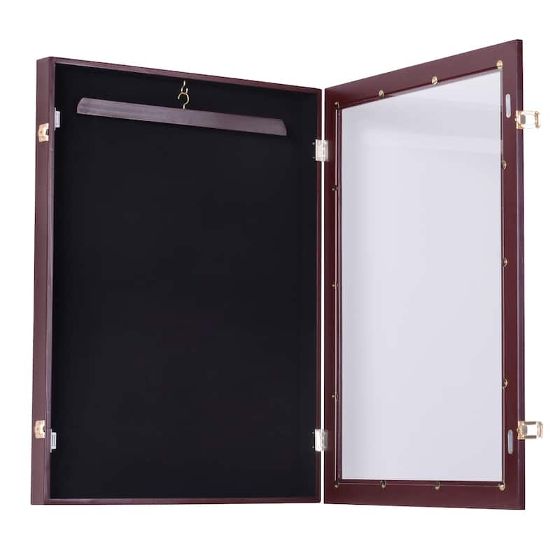 HOMCOM 35" x 26" UV-Resistant Sports Jersey Frame Display Case - Cherry Brown