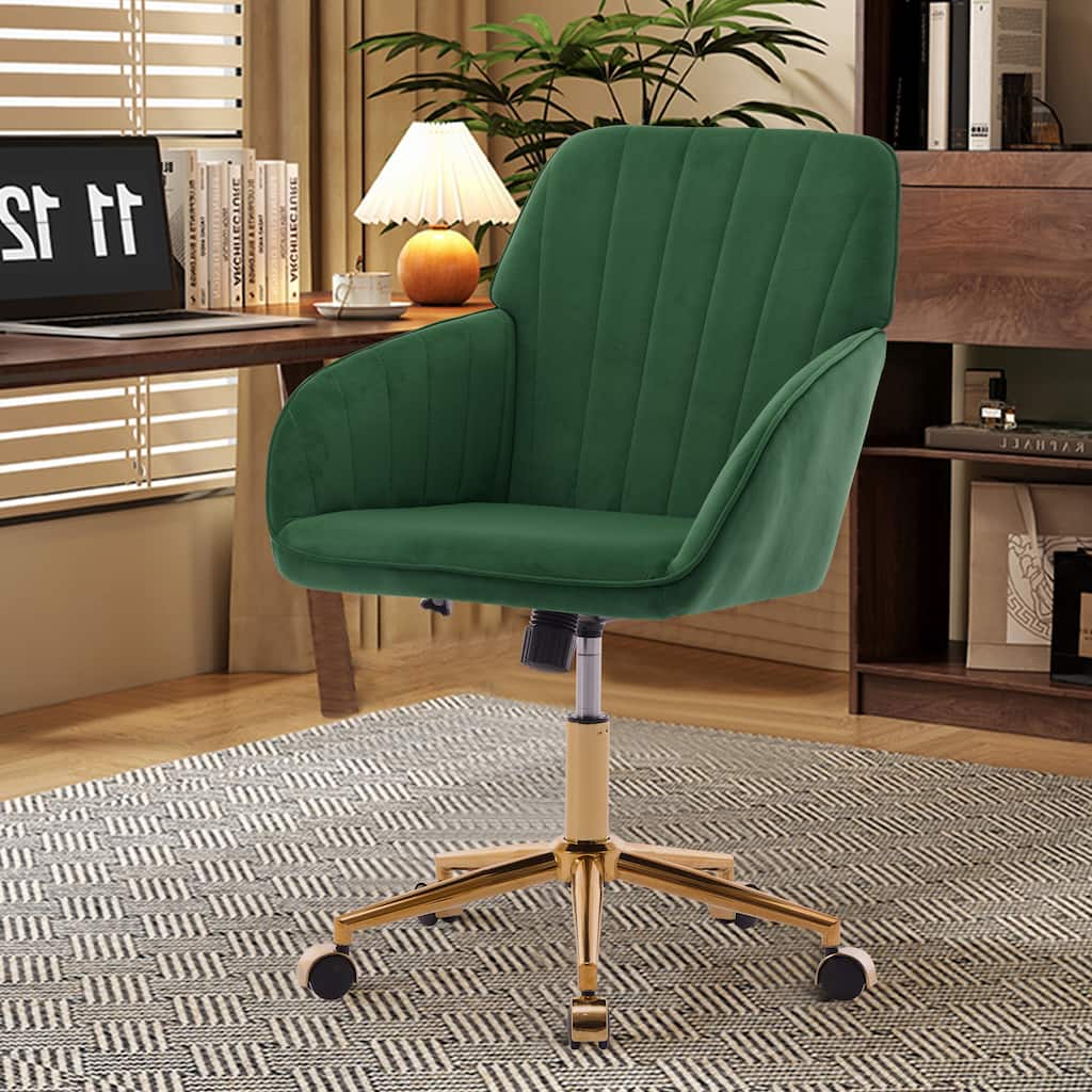 Comfortable Vanity Chair Green Visitor Chair with Lumbar Support, Ergonomic Swivel Chair Computer Chair with Backrest