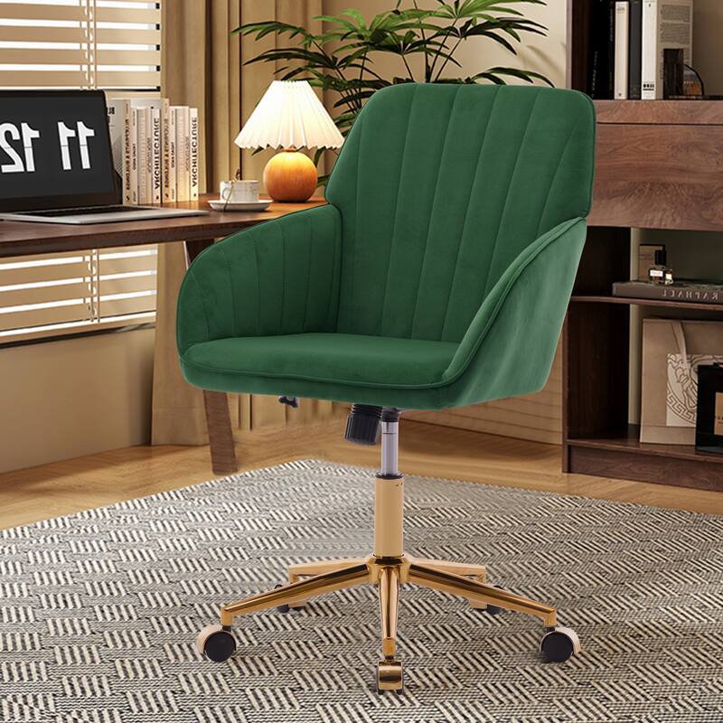 Velvet Office Chair with Golden Base, Ergonomic Backrest, Memory Foam Cushion, and Adjustable Seat for Home or Bedroom