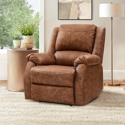 Faux Leather Recliner, Modern Manual Recliner Chair, Single Recliner For Living Room, Black / Saddle Brown / Brown Double Color
