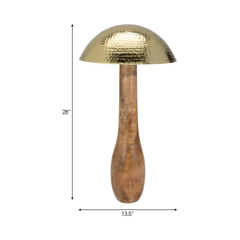 Sagebrook Home Metal Mushroom With Wood Base, Gold, Novelty, Two-Tone, Boheme Decorative Accessories