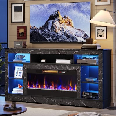 Bestier Fireplace 70"Tall TV Stand With 36"W Fireplace, LED Media Console With Storage