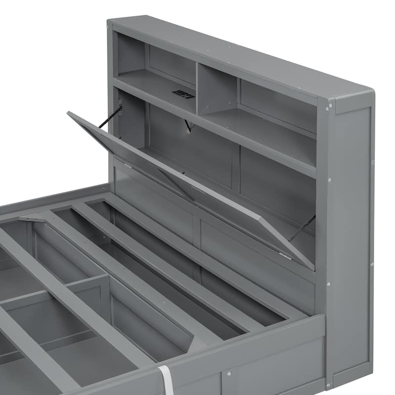 Wood Full Size Hydraulic Platform Bed with Storage
