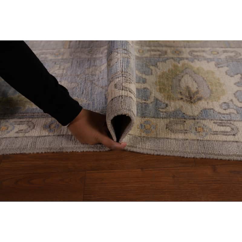 Vegetable Dye Oushak Turkish Area Rug Handmade Floral Grey Wool Carpet - 9'1" x 11'11"
