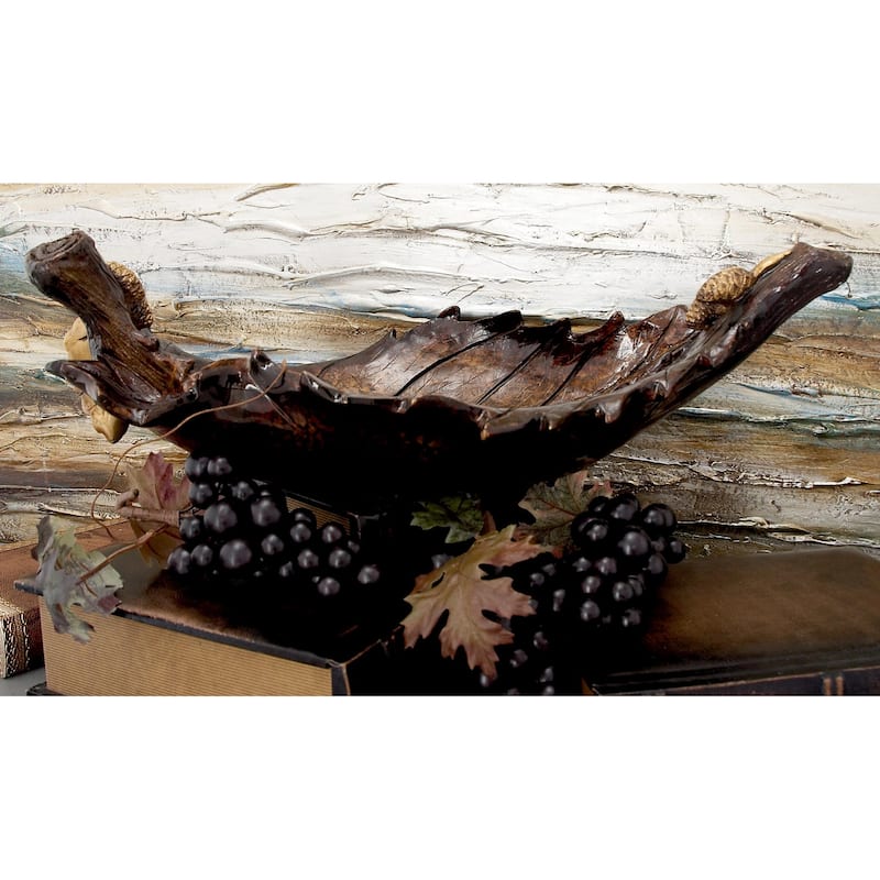 Polystone Leaf Intricate Carved Decorative Bowl - Bronze - Roche River Decor