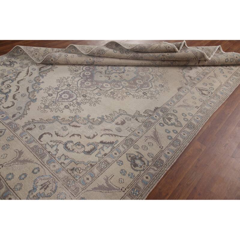 Vintage Distressed Muted Tabriz Persian Rug Handmade Wool Carpet - 6'6" x 9'7"