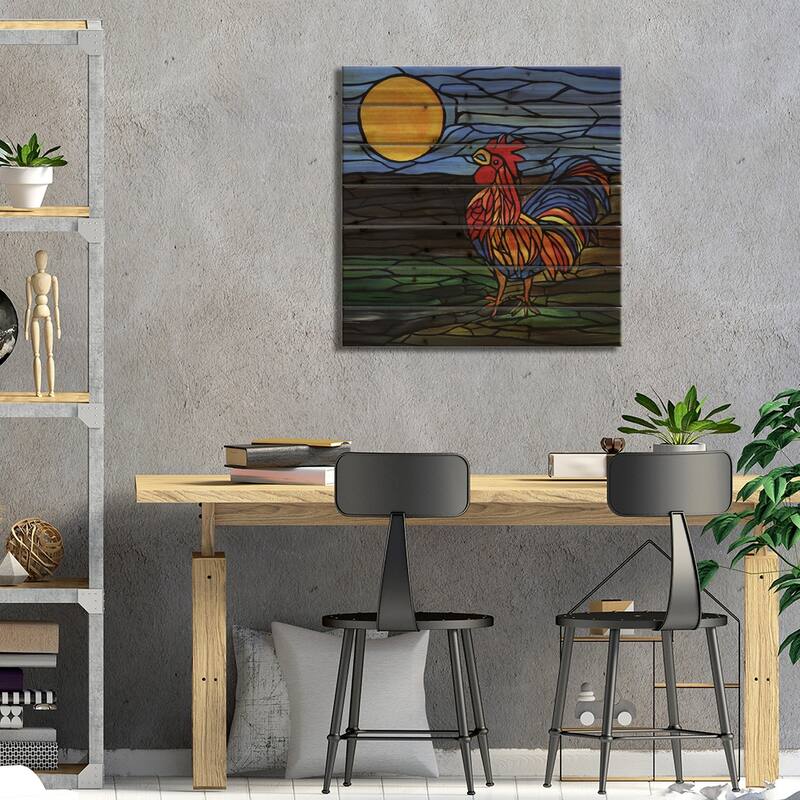 Fancy Rooster Print On Wood by Rachel Olynuk - Multi-Color