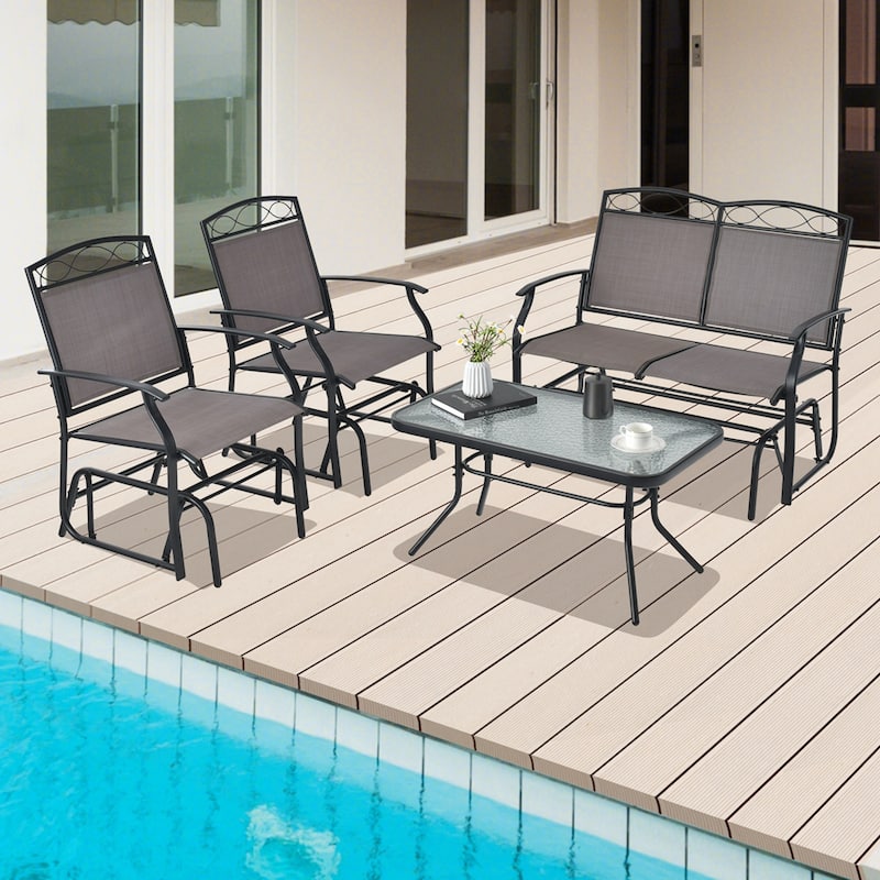 4PCS Patio Glider Conversation Set Rocking Chair Table Heavy-Duty