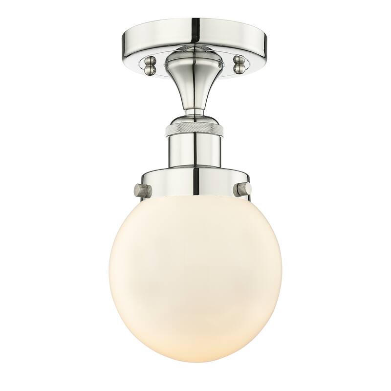 Innovations Lighting Beacon - 1 Light 6" Semi-Flush Mount - Polished Nickel/Matte White