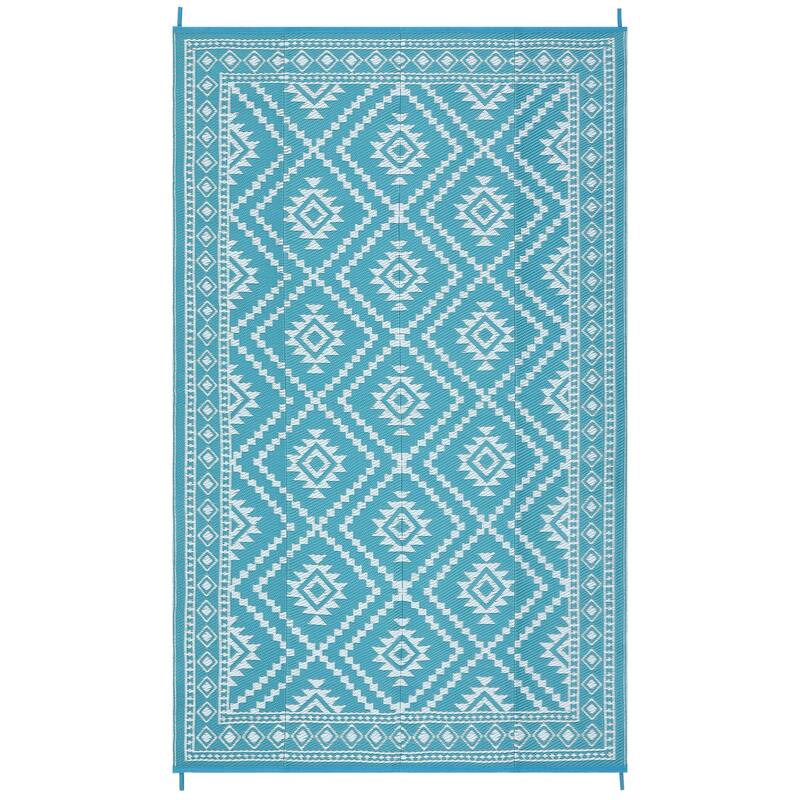Outdoor Rugs Reversible Geometric Boho Plastic Straw Rug for Patio Camping Beach Deck Picnic Backyard