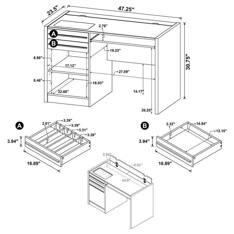 Halston 47-inch 2-Drawer Office Desk with Cabinet Cappuccino