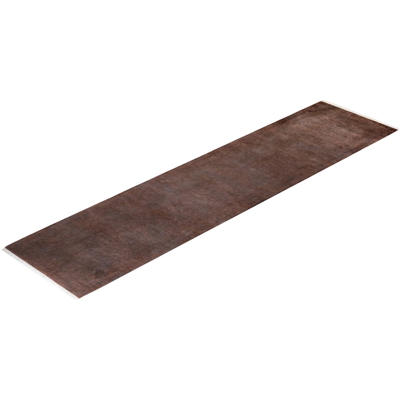 Overton Hand Knotted Wool Vintage Inspired Modern Contemporary Overdyed Brown Runner Rug - 2' 8" x 10' 9"