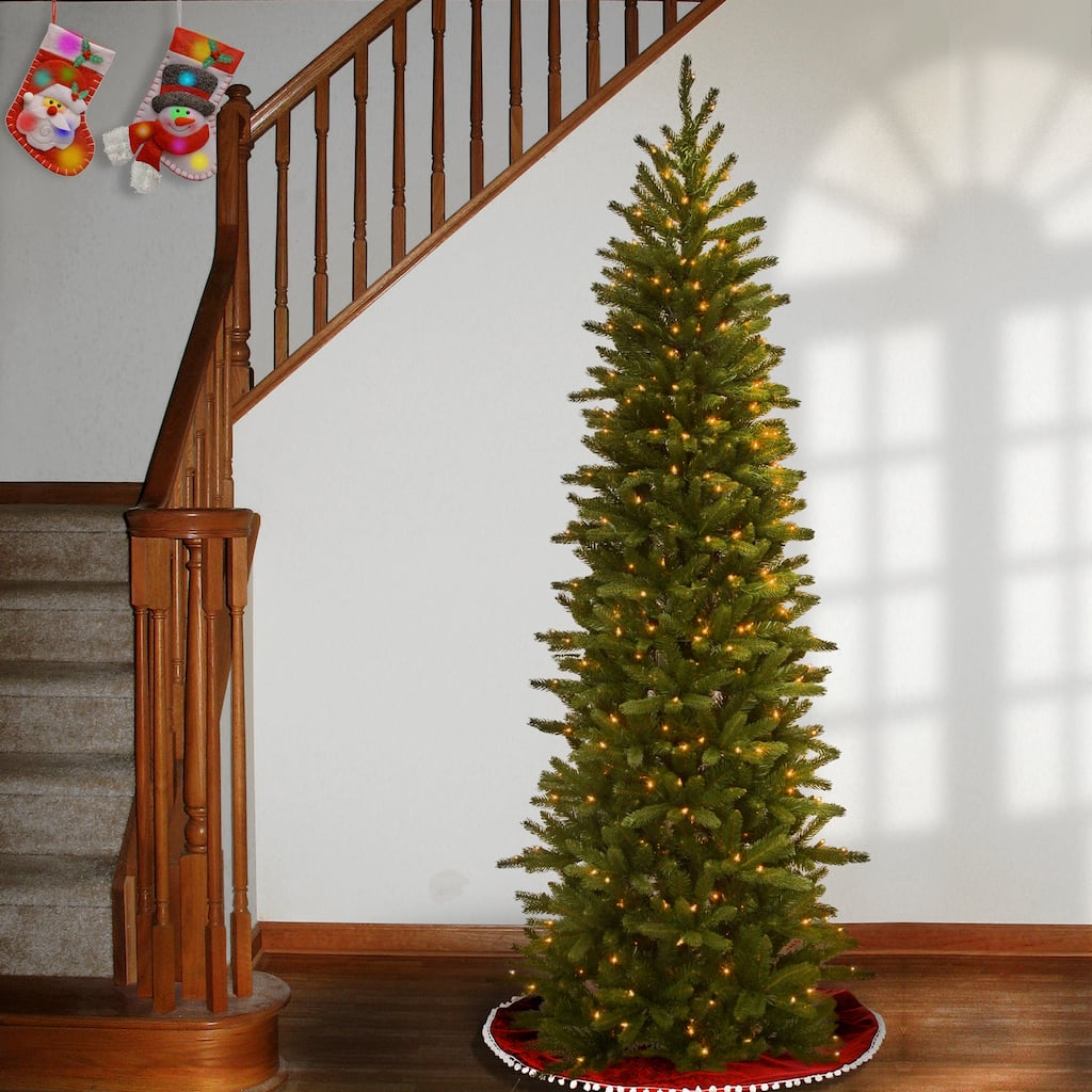 National Tree Company 7.5 ft. Grand Fir Pencil Slim Tree with Clear Lights - 7.5 Foot