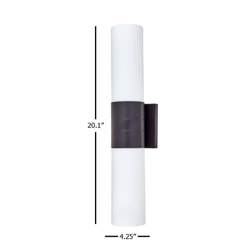 Cylinder Bathroom Light with 2 White Glass Shade and Gold Finish