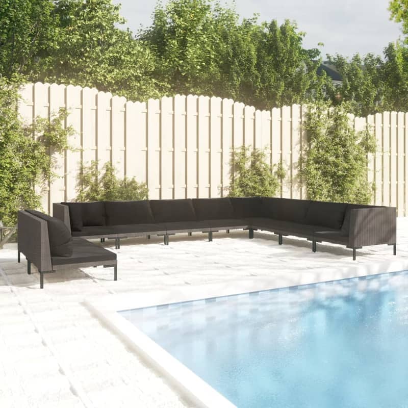 vidaXL Patio Lounge Set Outdoor Sectional Corner Sofa Poly Rattan Dark Grey - 27.6" x 27.6" x 24"