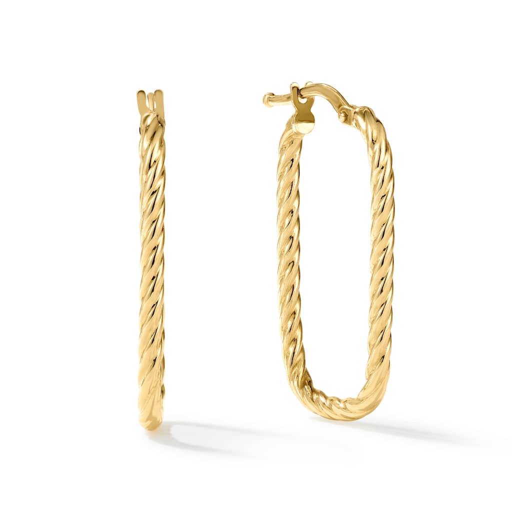 Clover 14K Gold High-Polish Rope Rectangle Hoop Earrings