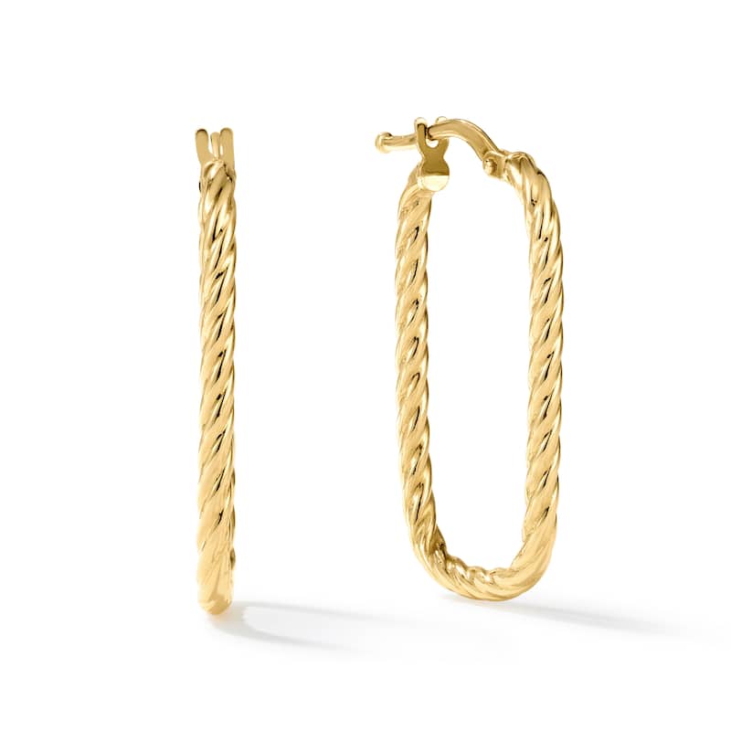 Clover 14K Gold High-Polish Rope Rectangle Hoop Earrings - Yellow