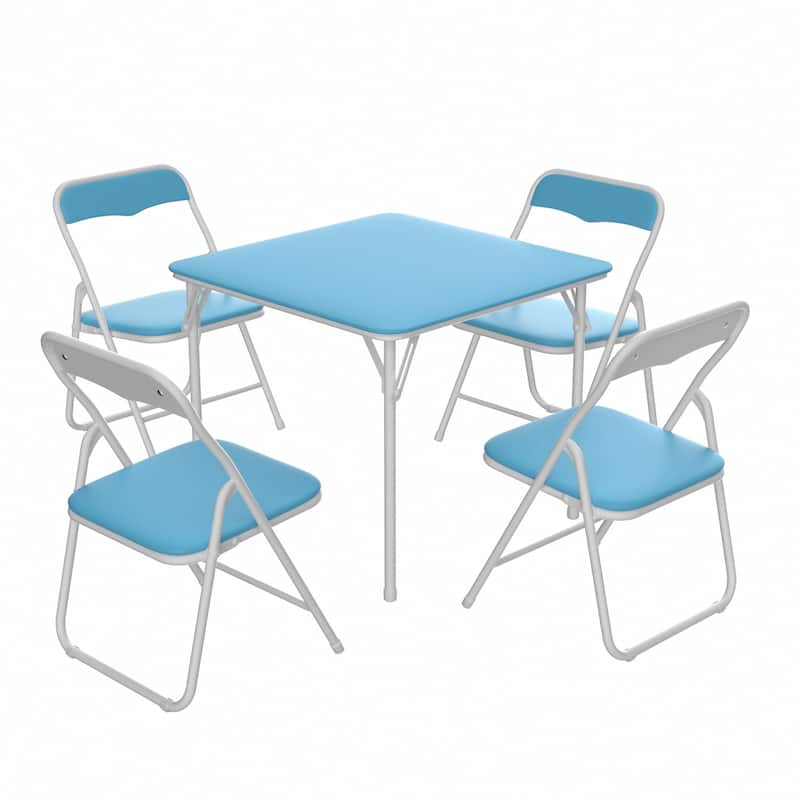 VECELO 5 Pcs Kids Folding Activity Table and Chairs Set, Portable, with Ultra Soft PU Padded Cushion, Matte Black