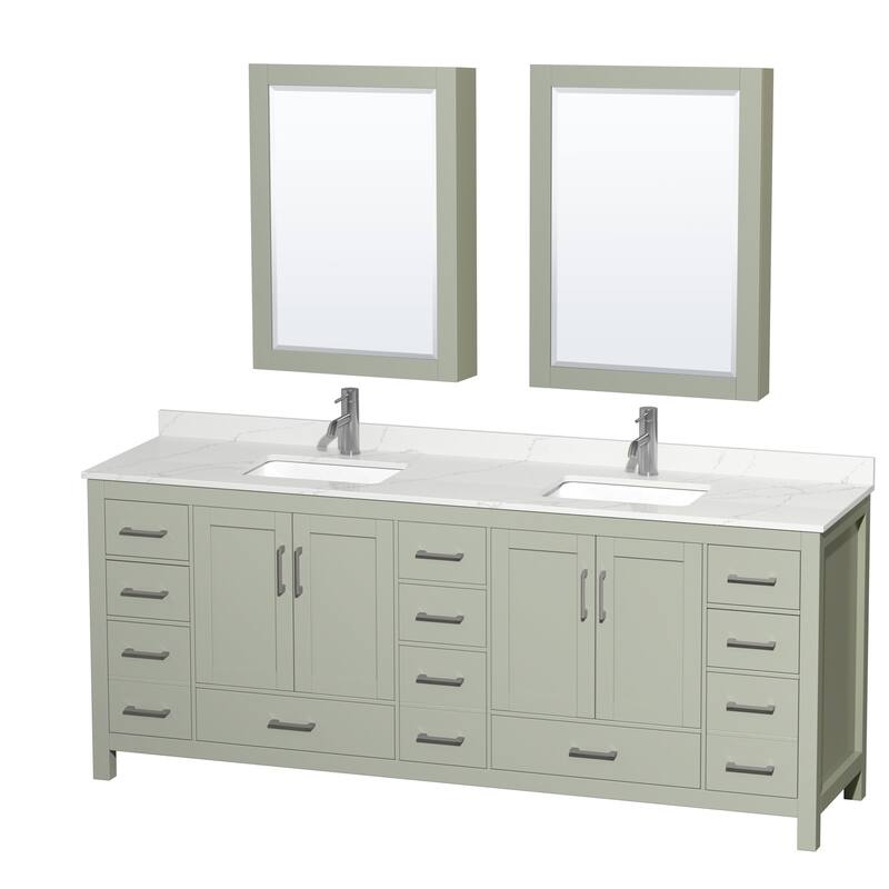 Wyndham Collection WCS141484D-QTZ-UNSMED Sheffield 84" Free Standing - Light Green / Giotto Quartz Top / Brushed Nickel