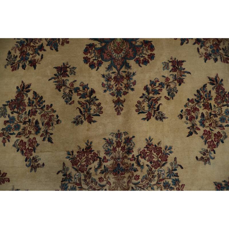 Hand Knotted Oriental 100% Wool Carpet Traditional Floral Beige & Ivories Kerman Area Rug - 20' 2'' X 11' 7''