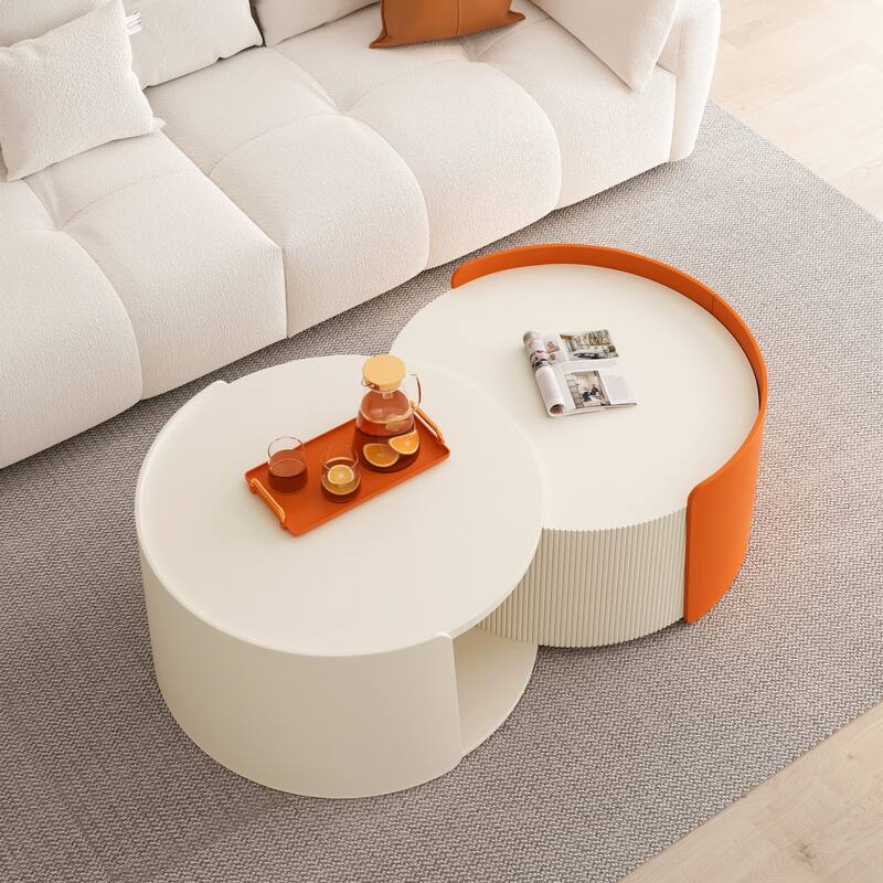 Contemporary Coffee Table for Living Room, Bedroom - White+Orange-51.18" L