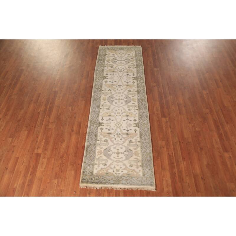 Ivory Oushak Oriental Runner Rug Handmade Wool Carpet - 2'7" x 8'2"