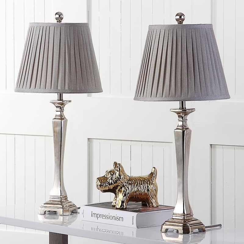 SAFAVIEH Lighting Kimberlie 28-inch Champagne Silky Table Lamp (Set of 2) - 12"x12"x27" - 12Wx12Dx27H