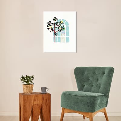 Wynwood Studio Canvas Animals Little Cat Tweet White and Light Blue Modern & Contemporary Wall Art Canvas Print