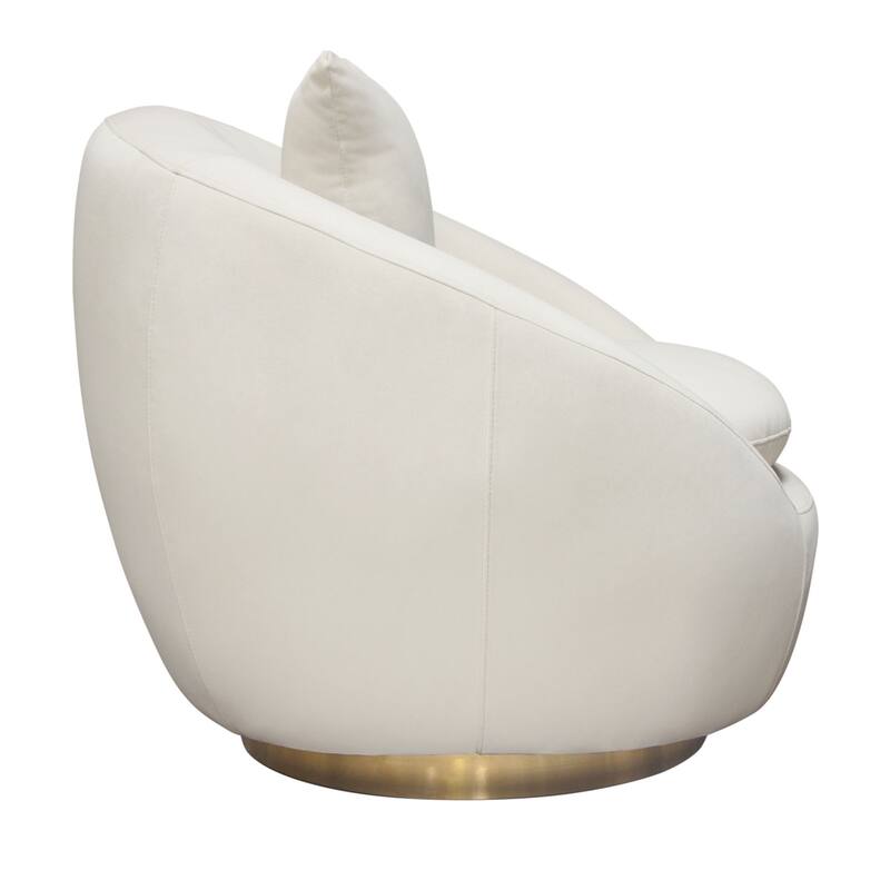 Dela Swivel Accent Chair with Pillow, Cream Velvet, Brushed Gold Base